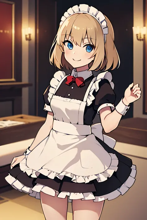 ,maid,Looking at this, small breasts,panties,Inside the castle,Beige Hair,smile