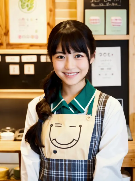 Japanese elementary school girl stylish coffee shop smile inside the store