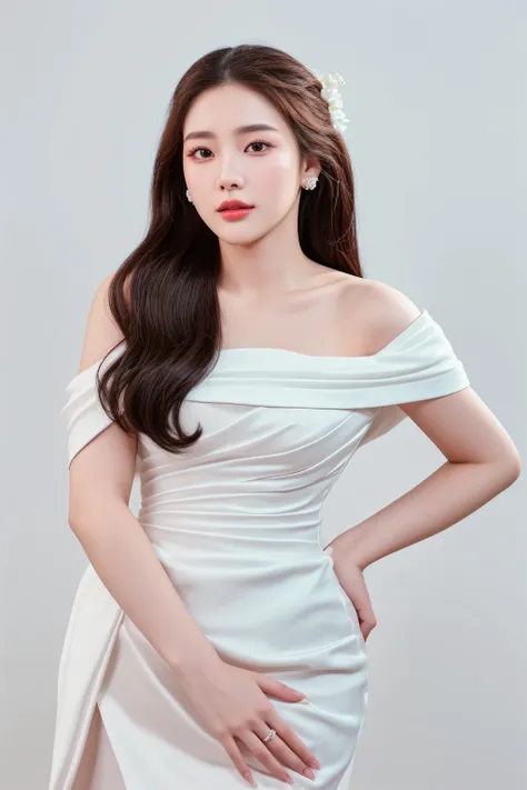 araffe woman in a white dress posing for a picture, a beautiful woman in white, heonhwa choe, park ji-min, female actress from korea, hwang se - on, lee ji-eun, lee ji - eun, jaeyeon nam, tiffany, beautiful south korean woman, eora, gorgeous young korean w...