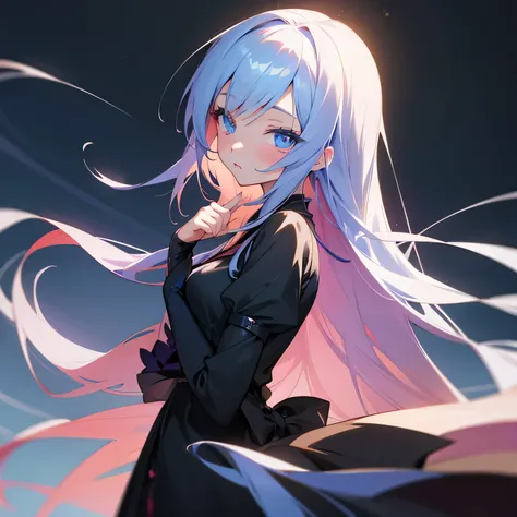 Anime girl with long hair and blue eyes in a black dress, Nightcore, Beautiful Anime portrait, Beautiful Anime girl, Art Station、Trending on Pixiv, Beautiful Anime art, Beautiful Anime, Detailed portrait of an anime girl, Beautiful Anime artwork, Blue Rose...