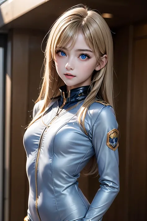 masterpiece,Best Quality,Very detailed,beautiful girl, teenager,Pilot Suit,plane,Small breasts,Narrow waist,Blonde,Perfect Blue Eyes,Very cute,Active pose