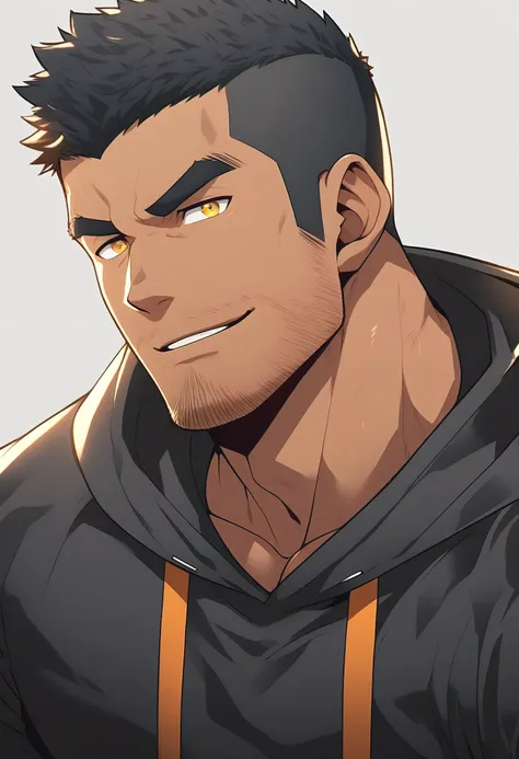 anime characters：gyee, young muscle sports sexy teacher, negro black skin, manliness, male focus, dark red long-sleeved hooded s...