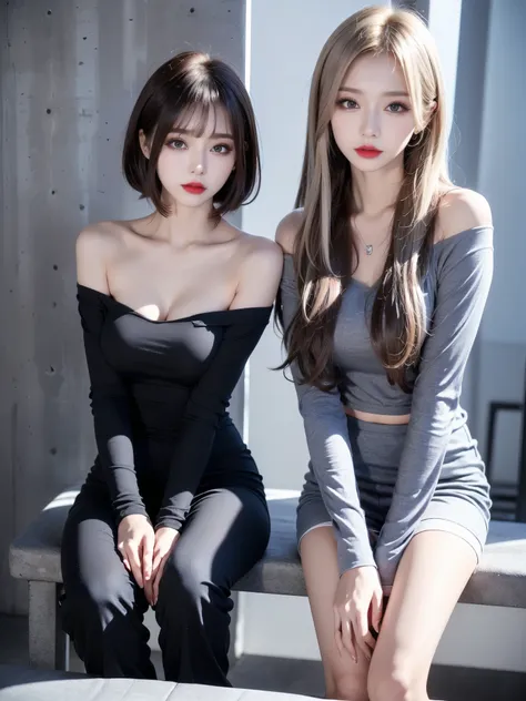 young and attractive sexy korean woman, 1, cute baby face, large breasts,,  (types of tops: off-the-shoulder tops、black、sheer lo...