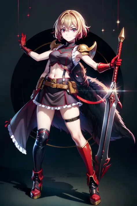 (masterpiece, best quality:1.2), red glowing eyes, red eyes, the eyes are red, perfect face, , strong make up, highres, 1 girl, solo, make up, (female:1.5), strife, multcolored hair, shoulder armor, sleeveless turtleneck, suspenders, belt, gloves, bracer, ...