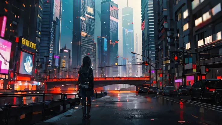 ((Best Quality)), ((masterpiece)), (detailed), girl,City,Skyscraper,Night view,Cyberpunk,Blade Runner,Garbage truck,tropical fish,Monster,Sahagin,
