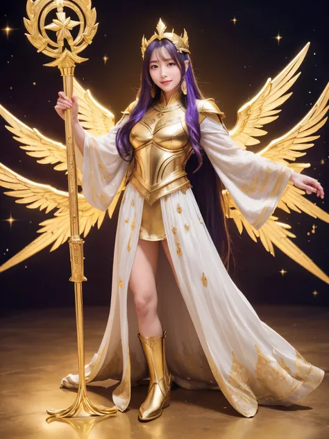 Miss Saori(Athena)The image is full of majesty and holiness。She has long smooth purple hair,The helmet she wears is characterized by a central half-moon decorative edge with exquisite golden carvings. The silver metal surface of the helmet is as smooth as ...