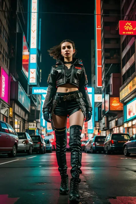 ((The best quality)), ((masterpiece)), (DETAILED), 1 girl in the middle of a cyberpunk city