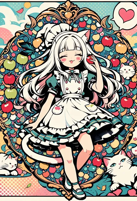 whole body、、、sleep、sleep、lie、lying down、to ridicule、、girl holding an apple、lots of apples、flying apples、 anime witch design, hea...