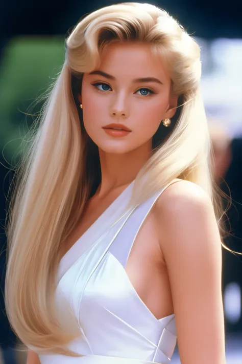 1989 film still movie, blonde long hair, elegant girl wearing chic style