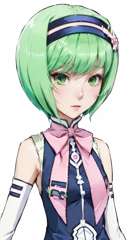 A cartoon image of a woman with green hair and a pink blouse., Kajika Wataru, Hiroe Rei, portrait knights of the zodiac girl, Anime girl named Lucy, Sakura Kinomoto, video game character katana zero, Anime style Gainax, masuimi maximum, Pink humanoid femal...