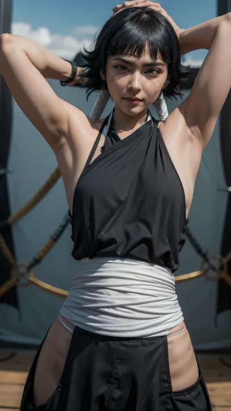 (((4K resolution:1.3))),(((side:1.3))),(((Show off your Armpit:1.3))),(((Big nipples:1.3))),(((Sexy boby:1.3))),(((side:1.3))), ((Nipple exposure:1.2)),((Under the sweaty sides:1.2)), (((1 female:1.3))), (((Black Hakama:1.3))), ((Raise your arms:1.3))),Bla...