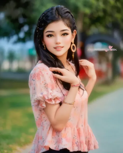 a close up of a woman posing for a picture in a park, cute beautiful, beautiful cute, very beautiful girl, with lovely look, cute young girl, with cute - fine - face, beautiful young girl, young and cute girl, cute elegant pose, very pretty face, beautiful...