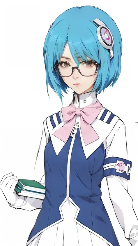 a cartoon image of a woman with blue hair and glasses, 2 d anime, 2 d anime style, anime moe artstyle, 2 d art, 2d art, cyber school girl, 2 d digital, 2d art cover, rei hiroe, rogue anime girl ayanami rei, as an anime character, 2 d style, 2 d sprite