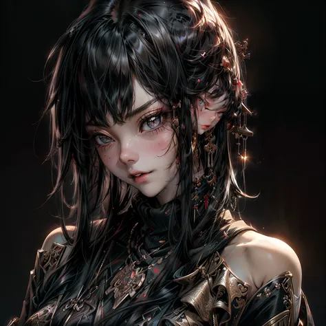 ((best quality)), ((Masterpiece)), ((Enrich the picture，Masterpiece level quality)), ultra background details, an image of a beautiful cyberpunk female, mature woman, fierce woman, cyberpunk theme, close up, samurai girl, cyberpunk, fantasy, ((black hair, ...