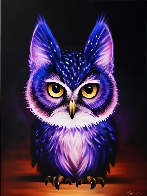 a painting of a colorful owl on a black background,, breathtaking rendering, within a radiant connection, inspired by Kinuko Y. Craft,, magical elements, kitten icon, wow, is beautiful, casting a multi colorful spell, bright flash, flash  