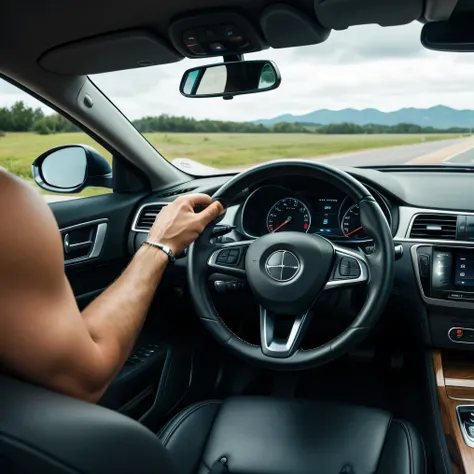  hands on the steering wheel, open road ahead. 