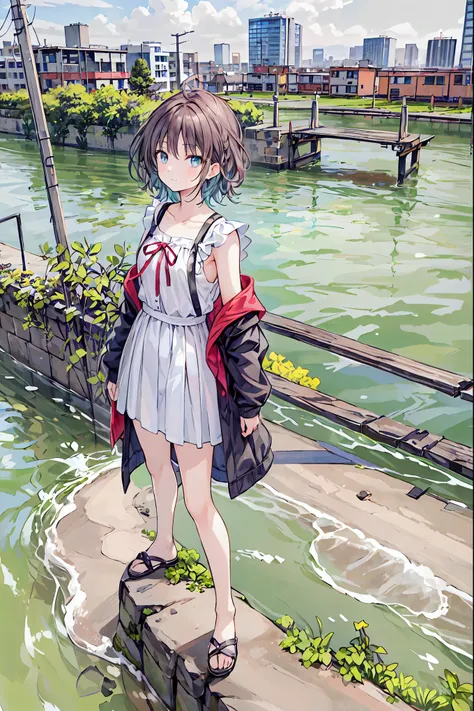 (masterpiece,up to date,exceptional:1.2), anime,One girl,Black camisole，((From above:1.2)),Brown Hair，Shortcuts，Messy Hair，Short braided hair，Neat，Slender beauty，A dignified posture，Small chest，Beautiful feet，Her captivating grey-blue eyes shine like stars...