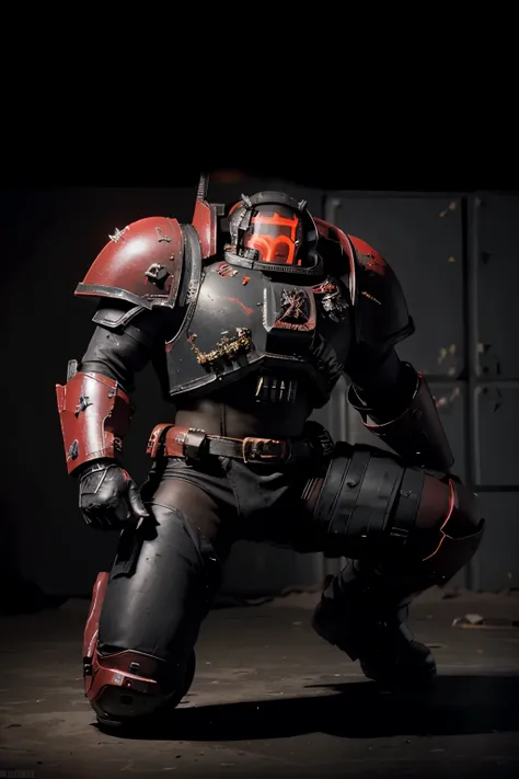 create in space marine the (black red haptcolor neon colors) heavy armor firearm knee (modern) was anderres 