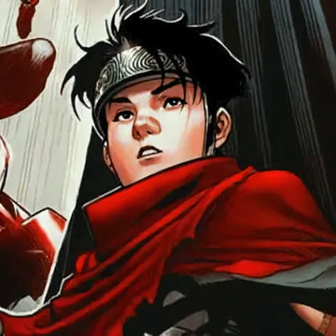 a close up of a person holding a red object in a comic book, wiccaniano, Akira from Chinese mythology, Chris Bachalo, Inspired by Chen Jiru, Akira Tetsuo, dressed in a beautiful red cape, Damian Kryzwonos, red cape, Cassandra Cain, john romita senior, ruan...