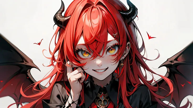 Best Quality、Singing Fallen Angel Lucifer、cute、Look up here、One person, Zombie Make-up、Crazy Smile、White and red gradient hair、Red and yellow gradient eyes、poison々New Wings、devil、Demon World、Inside the castle