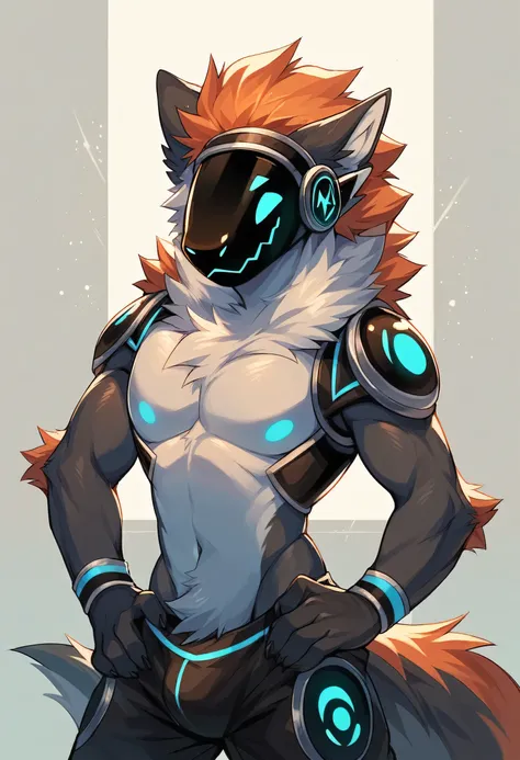 male, scifi, anthro, protogen, 70s style design, illustration