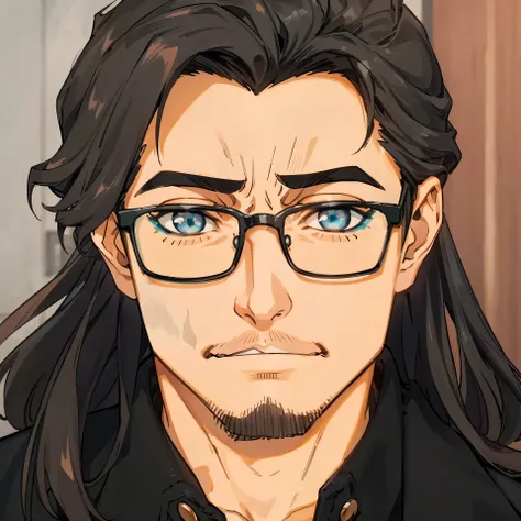 anime man with long hair and glasses staring at the camera, miura kentaro style, hideaki anno anime, anime handsome man, kentaro miura style, kentaro miura manga style, miura kentaro, kentaro miura manga art style, anime portrait of a handsome man, kentaro...