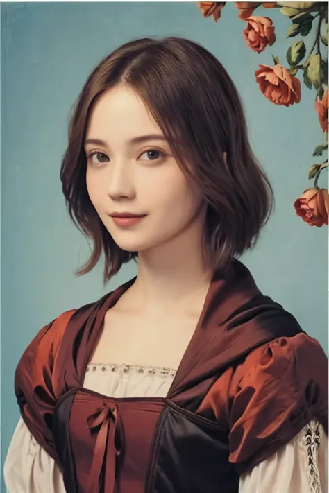 296 (A 20-year-old man and a 20-year-old woman,short hair), (A kind smile), (colorful), (Leonardo da Vinci paintings), flower