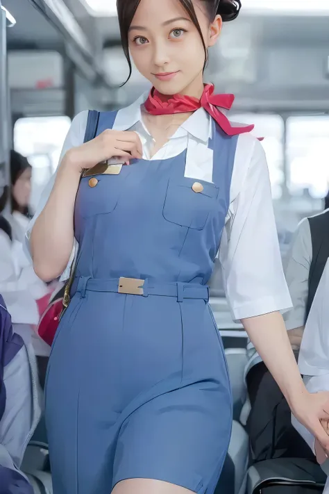 (masterpiece:1.2, Best Quality:1.2), 32K HDR, High resolution, (Alone、1 girl)、(On the roof of a building during the day、Professional Lighting)、Building rooftop background、(Real style of JR Woman wearing train crew uniform beige)、((JR Female Train Crew Unif...