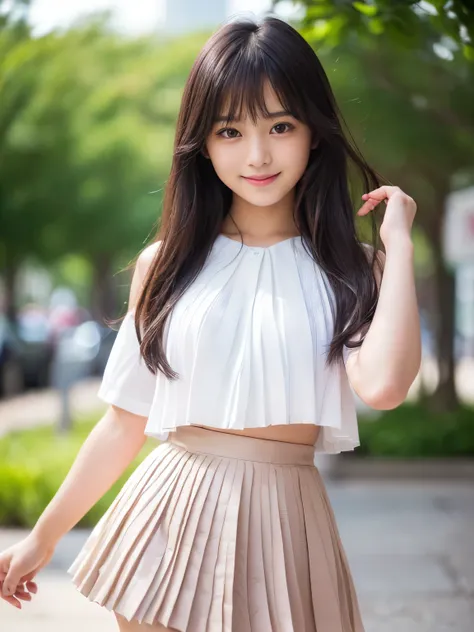 (Best-quality, Masterpiece, Ultra-High-Resolution, (Photorealistic:1.4), Raw Photo, depth of field, professional lighting, perfect anatomy, extremely details), 1girl, the most famous 15-years-old Japanese-idol, ((wearing Summery Clothes with stylish-design...