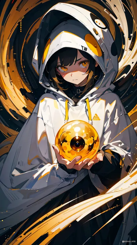 hoodie,White-dark woman with dark yellow eyes. High resolution, masterpiece, 最high quality, High detail, high quality, accurate, Ultra high definition, Op Art, 