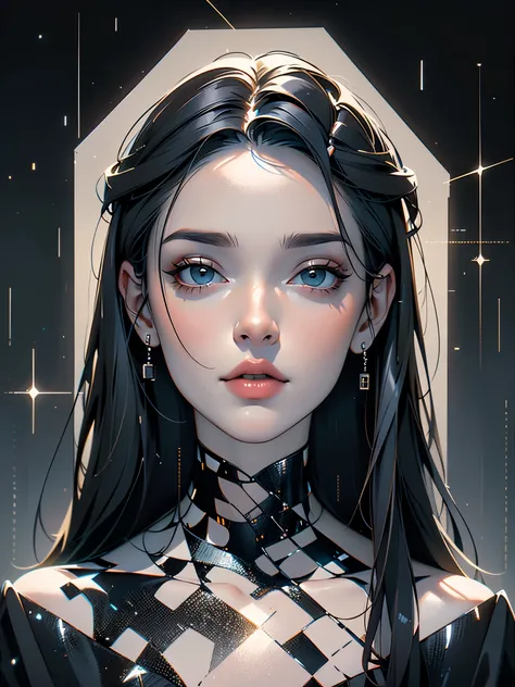 A captivating and innovative art piece that showcases a stunning portrait of a woman in hexagonal mosaic 3D form. The black and whiteportrait exudes elegance, with the womans eyes as the focal point, drawing the viewer in. Surrounding the portrait, an old ...