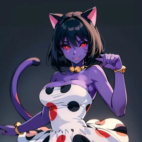 ((masterpiece,best quality,ultra-delicate,perfect face,16k,high resolution,very beautiful girl)), purple skin, cat ears, cat tai...