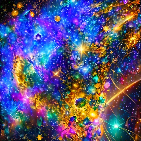 A lion with glowing eyes, floating in space, surrounded by stars, nebula, and cosmic dust, digital art, concept art