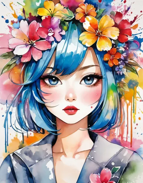Portrait of a beautiful woman, Sylvia Pelissero watercolors, Colorful flowers、Beautiful Eyes、 Abstract art, Intense watercolor, Watercolor detailed art, Watercolor splash, Surreal, Avant-garde pop art, Beautiful and expressive paintings, Beautiful artwork ...