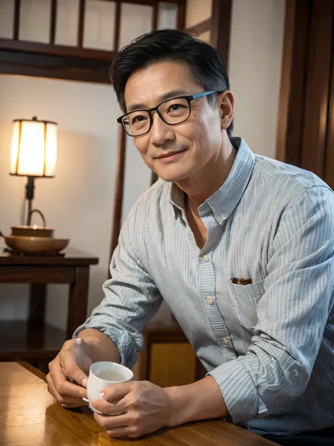 a middle-aged man about 60 years old, asian, taiwanese, very ordinary taiwanese uncle, (((wearing glasses))), (very short hair),...