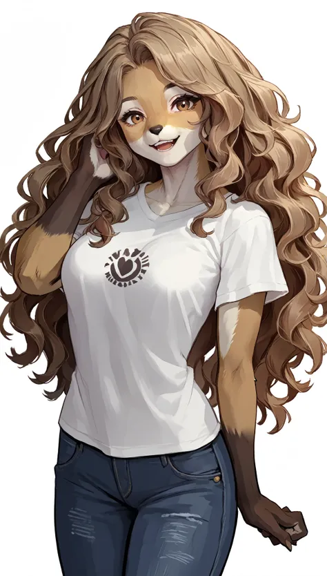 (zPDXL2), (PonyXLV6_Scores), (source_anime, source_anthro, source_furry), Expressiveh, solo, three-quarter portrait, looking at viewer, asymmetric image BREAK

1girl, brown fox, brown eyes, cute snout, black nose, brown hair, wavy hair, long hair, medium b...