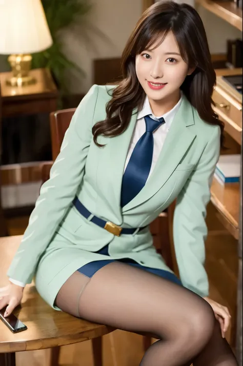 (((masterpiece))), (((best quality: 1.4))), ((super detailed: 1.4)) , woman in suit using tablet in room, mesmerizing beauty、pen...