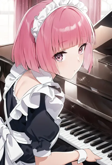 ((best quality)), ((masterpiece)), (detailed), perfect face, high detailed eyes, pink hair, hime cut, maid headdress, anime styl...