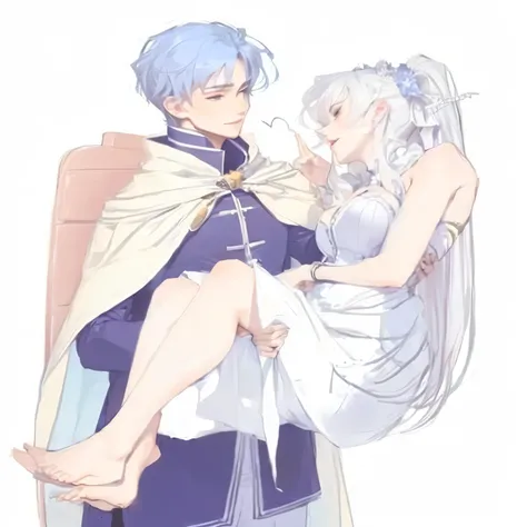 couple d&#39;anime en robe de mariée se tenant l&#39;un l&#39;autre, je réserve la question, anime de style fantastique, par Shitao, chevalier et princesse, Elfe bleue, elle a la peau bleu pâle!!!, hidari et vlop, elle a des oreilles d&#39;elfe et des yeux...