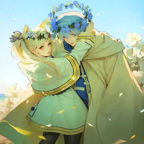 Couple d&#39;anime s&#39;embrassant devant une foule de gens, coronation of le prince des fleurs, gagnant du concours pixiv, le prince des fleurs, Tendance sur pixiv, pixiv, heureux!!!, Top Rated on pixiv, populaire sur pixiv, style artistique de Rune Fact...