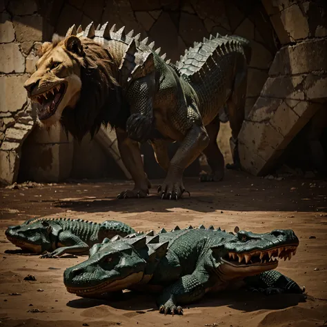 As the two beasts clash, their bodies fuse into a "Crocolion," a creature with the lion’s speed and the crocodile’s deadly bite and armored body.