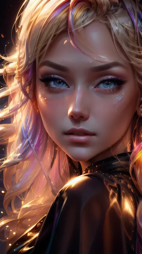 Beautiful blonde woman、The wax dress melts and drips onto your body。(Representative works:1.2)、(Highest quality)、4K、Ultra-detailed、(Dynamic Composition:1.4)、Extremely detailed、colorful、(Rainbow:1.2)、(Bright lighting、Atmosphere lighting)、Dreamy、magic、(Singl...