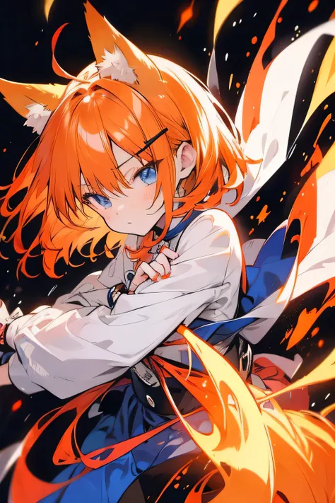 anime girl, orange hair, fox ears, blue eyes, short hair