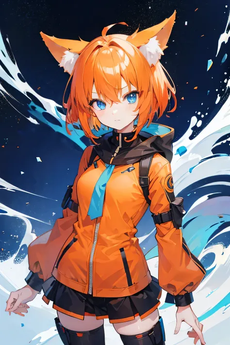 anime girl, orange hair, fox ears, blue eyes, short hair