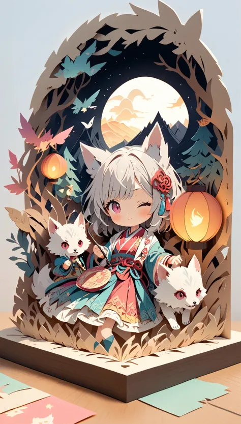 (masterpiece:1.2), (best quality:1.2), ultra-high resolution, very detailed, perfect lighting, wolf girl, gray hair, national co...