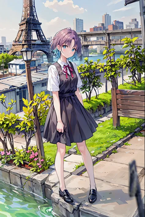 (masterpiece,up to date,exceptional:1.2), anime,One Girl,茶hair，Shortcuts，ボサボサのhair，short編みhair，Neat，Slender beauty，A dignified posture，Small chest，Beautiful feet，Her captivating grey-blue eyes shine like stars，Vibrant colors,Beautiful Eyes,A delicate smile...