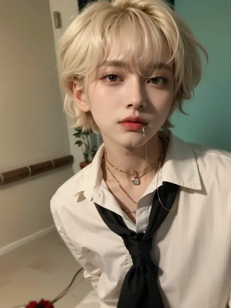 mingi con pelo rojo con corbata negra y camisa blanca., cuchilla del grupo de drenaje, delicate androgynous prince, xqc, marimac...