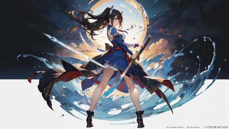 anime - style illustration of a woman in a blue and white outfit, katana zero video game character, official character art, trending on cgstation, azur lane style, e-girl, e - girl, cushart krenz key art feminine, full body, female action anime girl, 