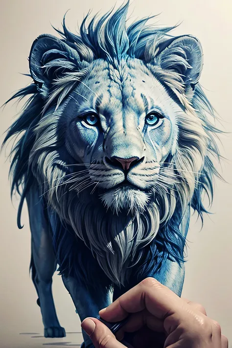 drawing of a blue lion head