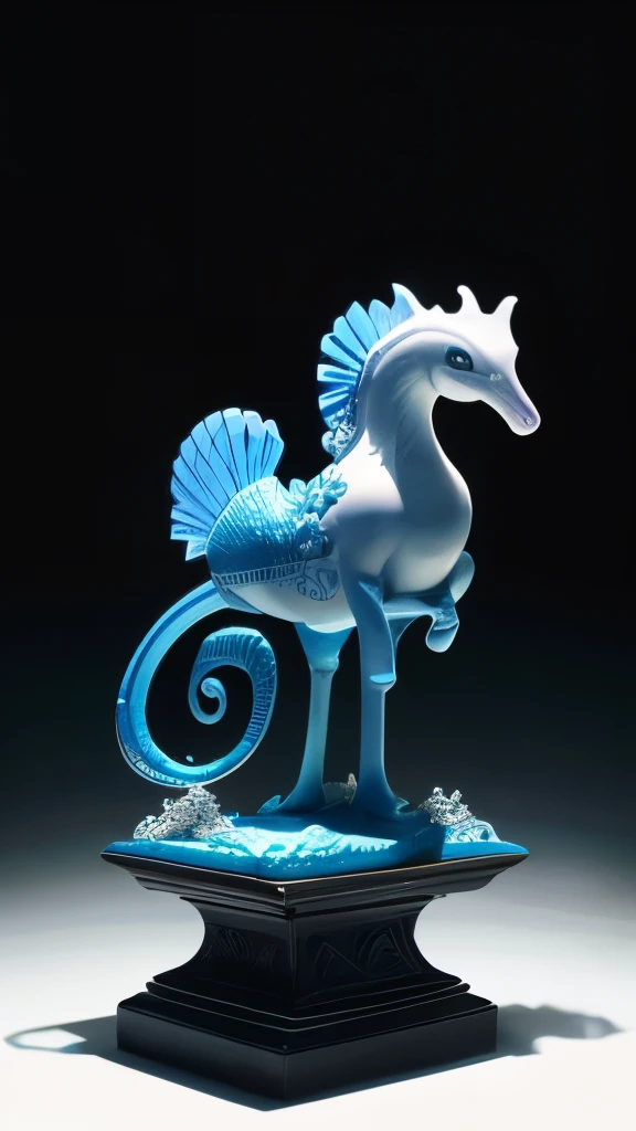 a close up of a seahorse with a blue and white design on its body, full view of seahorse, sea horse, seahorse, porcelain sculpture, seahorses, highly detailed creature, high detailed art, detailed intricate render, glazed ceramic, by Kanō Tanyū, ornate and...